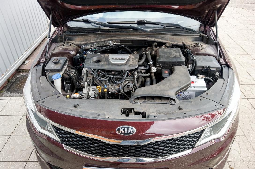Загальний вигляд підкапотного простору Kia Optima 1.6 T-GDi 2015 після встановлення ГБО.